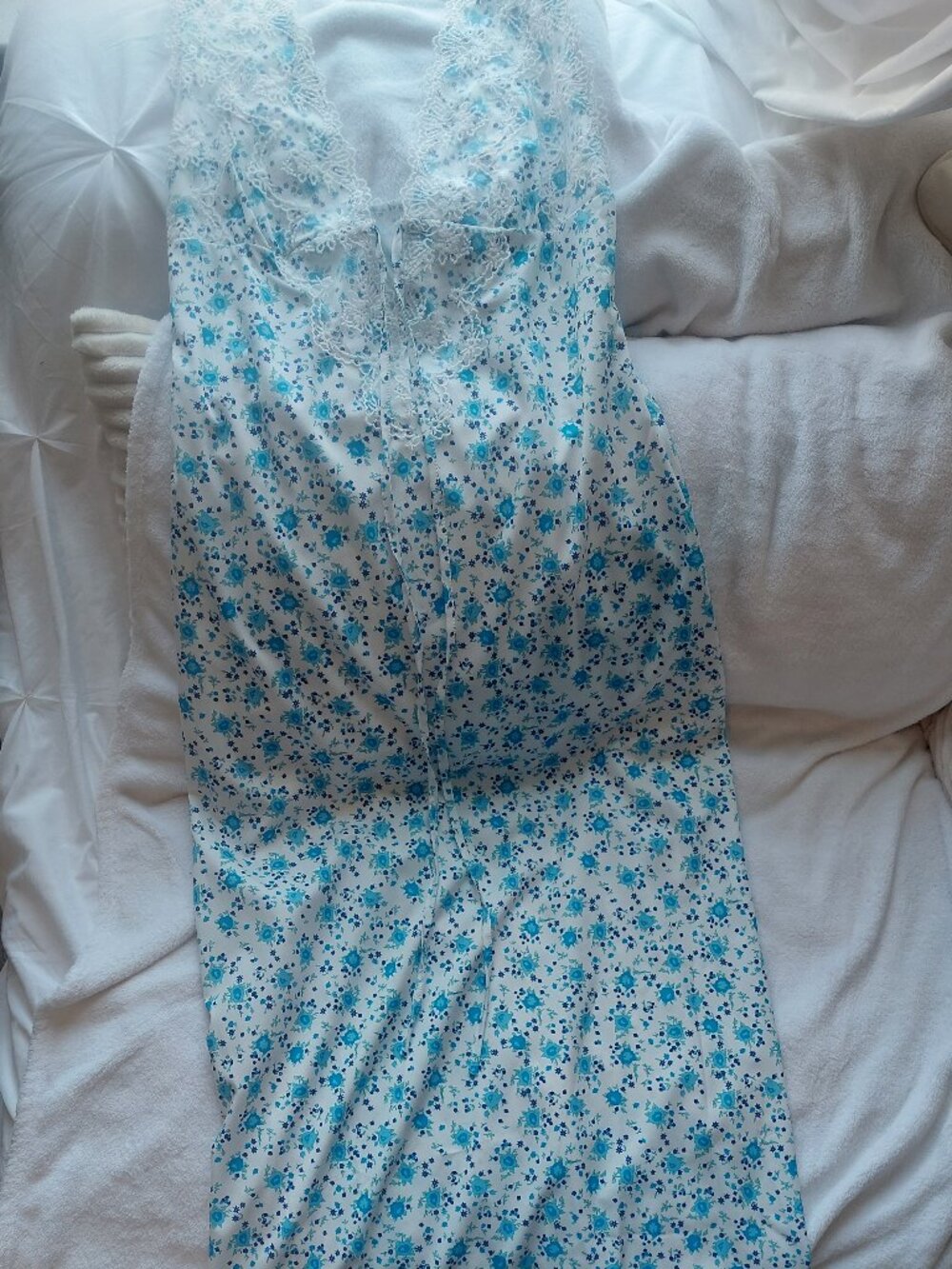Unbranded Vintage Floral Silky Long Maxi Slip Dress Tie Front Lace Trim M